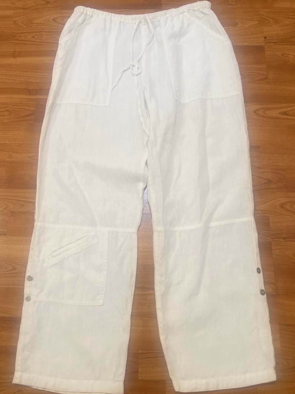 Chico’s Size 3 (16/18) 100% Linen Drawstring Wide Leg Pants White - Picture 3 of 10